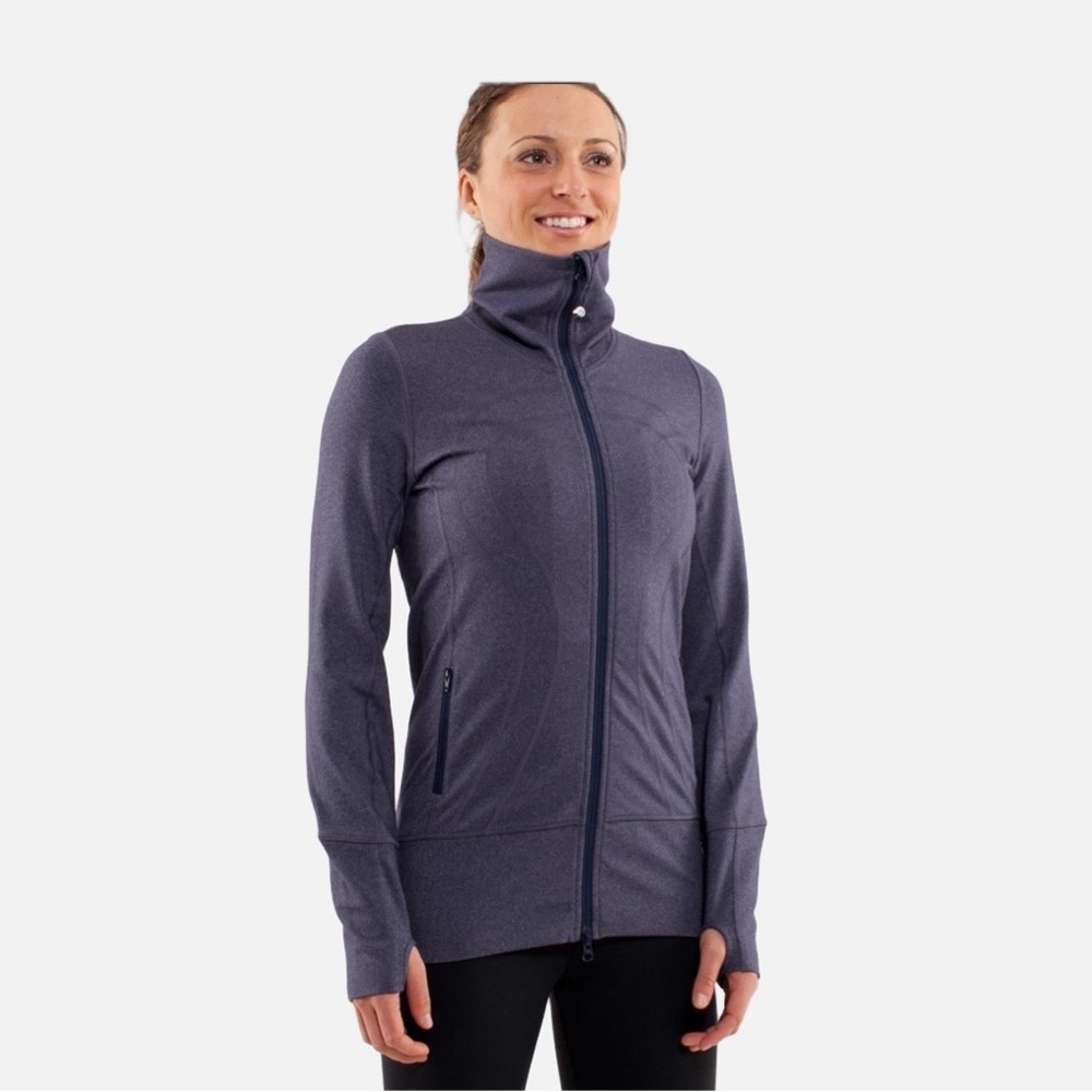 Lululemon Athletica In Stride Jacket Size 10 Heathered Indigo Zipper Thumb Holes